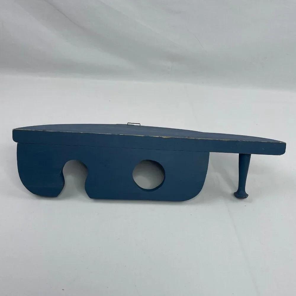 Wall Mounted Wooden Baseball Bat Rack Display Holder and Hat Hook Blue